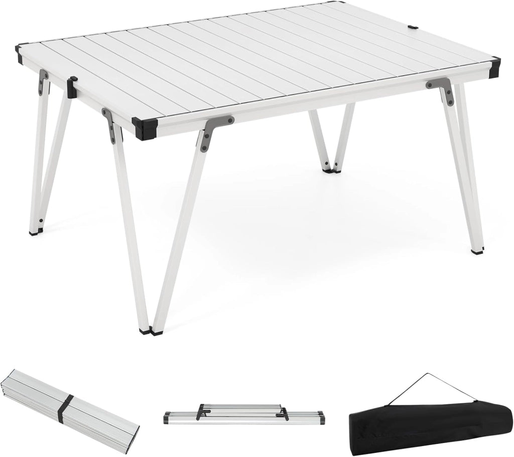 Tavolo da campeggio pieghevole in alluminio, 90 x 69 cm, tavolo portatile con borsa per il trasporto, carico fino a 80 kg, tavolino per picnic, BBQ, spiaggia, balcone (naturale)