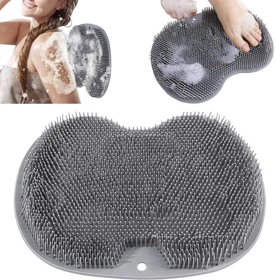 Piastra di silicone per il bagno, Mat di massaggi per i piedi, Spazzola per i piedi, Massaggiatore per i piedi, Scrub per i piedi per la cura e l'rilassamento dei piedi, Miglioramento del flusso sanguigno, Esfoliazione, Grigio, 1 pezzo