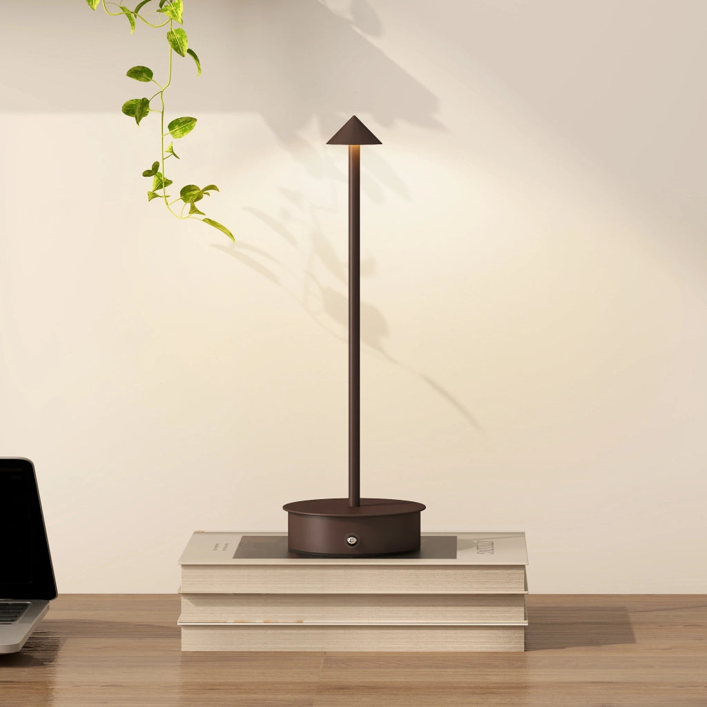 Lampada da Tavolo Touch Luce Led 3 Tonalità Ricaricabile con USB in Acciaio Caffè