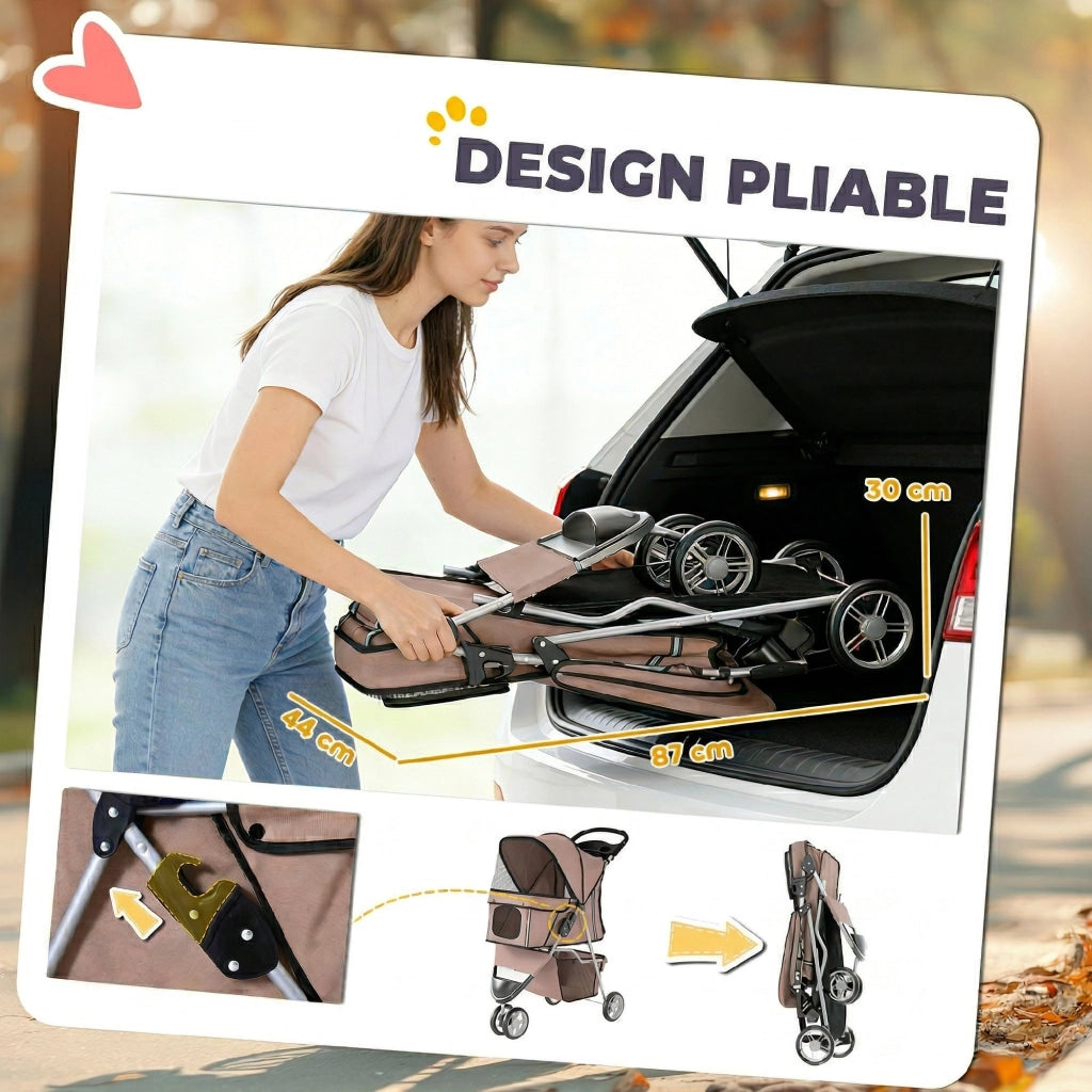 Carrello Pieghevole per Cani con Cestino ¨C zephmum ¨C 77x44x102cm Marrone