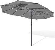 Parasole a tre elementi in grigio con LED – formato XXL con ombrello extra ampio