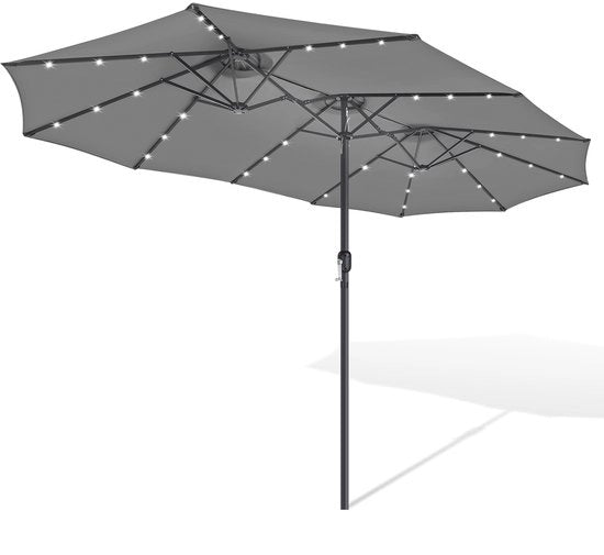 Parasole a tre elementi in grigio con LED – formato XXL con ombrello extra ampio