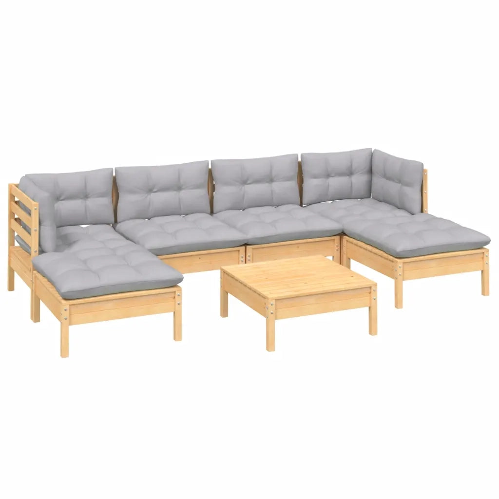 Set Divani da Giardino 7 pz con Cuscini Grigi Massello di Pino 3097084