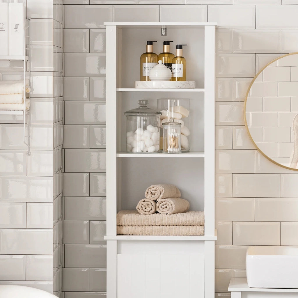 Mobile Colonna Bagno Mobile Alto Con Portabiancheria Apribile Mobile Bagno Mobile Bagno Stretto Bianco 45x35x171cm BZR102-W SoBuy