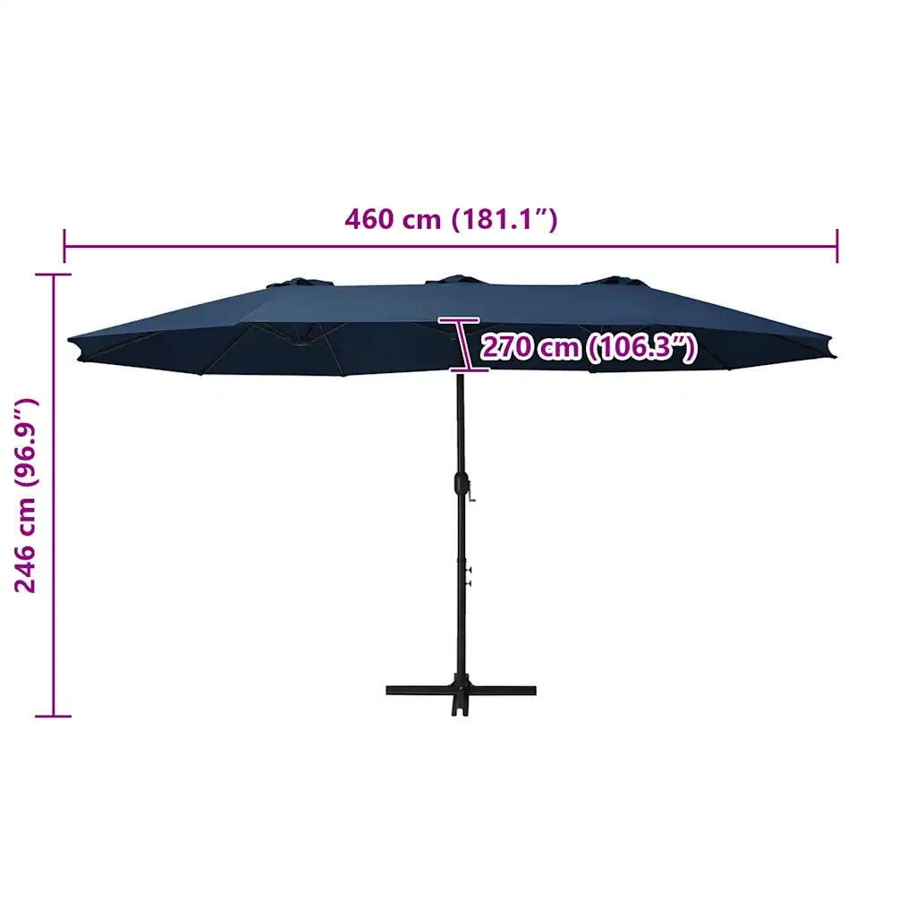 Ombrellone da Esterni-Ombrello da giardino Palo in Alluminio 460x270cm Blu