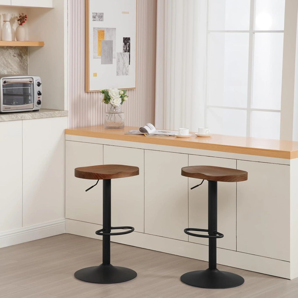 Sgabello da Bar, per Colazione in Legno Massiccio, Sgabello Cucina, Regolabile in Altezza, Sgabello Girevole a 360° con Poggiapiedi, Marrone, BH413br-1