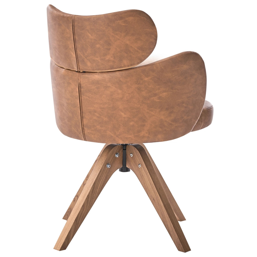 Sedia da pranzo girevole con schienale curvo in ecopelle marrone stile scandinavo