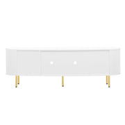 Mobile TV con 4 Ante in Vetro e Passacavi; Maniglie e Gambe Dorate; Stile Elegante; 170??35??55 cm; in MDF; Bianco+Oro