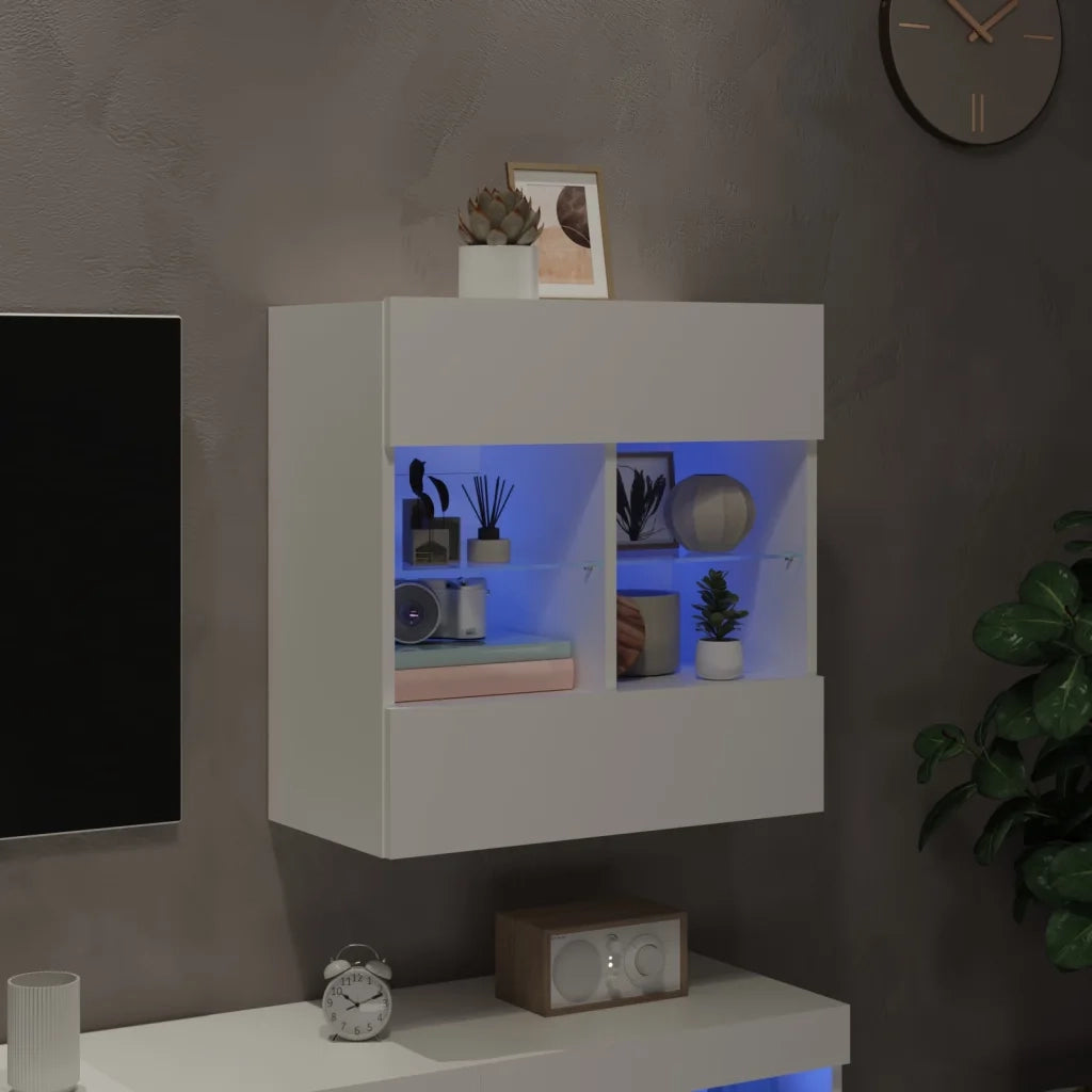 Mobile TV a Parete con Luci LED Bianco 58,5x30x60,5 cm 837092