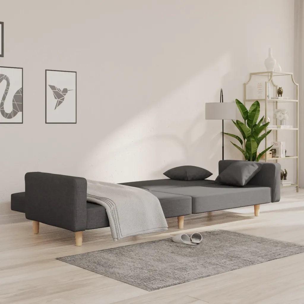 Divano Letto a 2 Posti con 2 Cuscini Grigio Scuro in Tessuto 375742