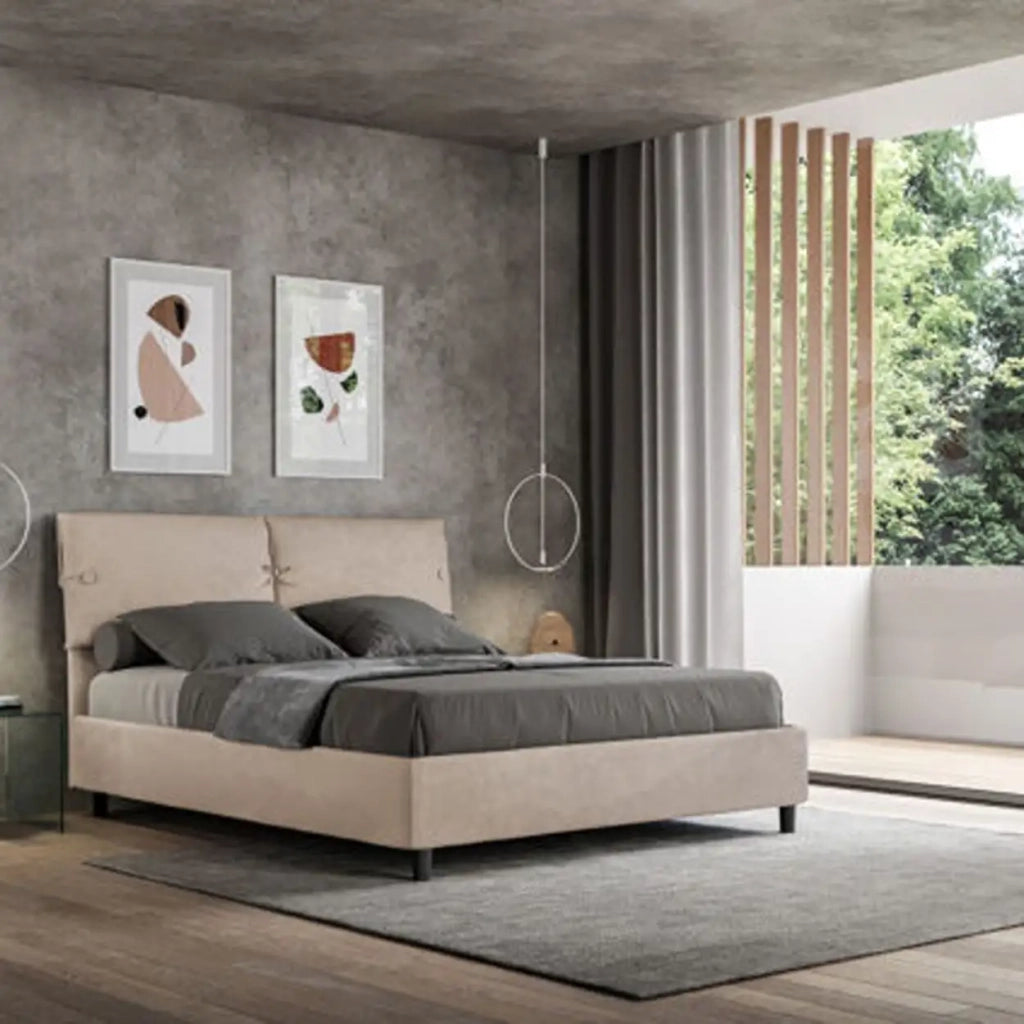 Letto matrimoniale con rete imbottito 160x200 microfibra sabbia Sleeper
