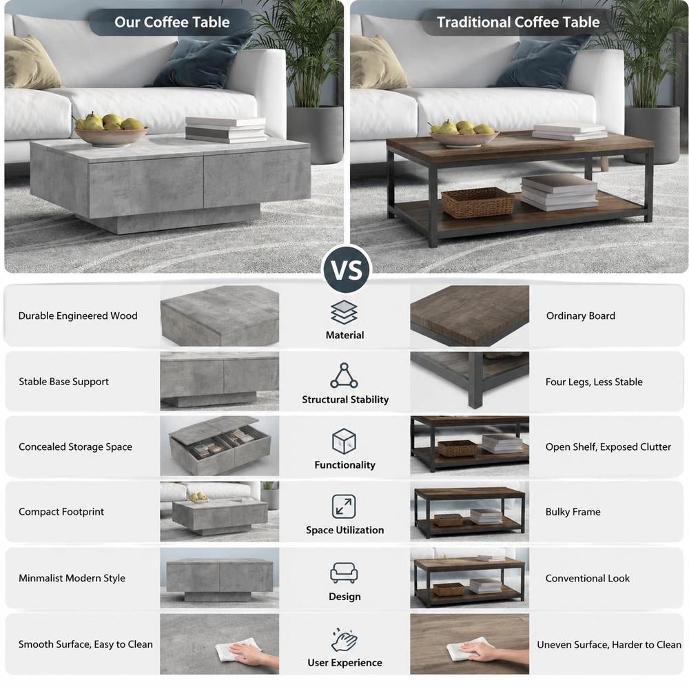 Coffee Table Concrete Grey 90x60x31 Cm Wood Material