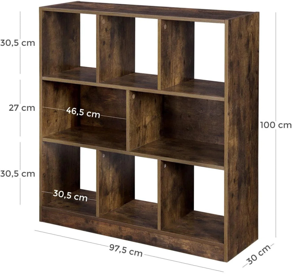 Libreria mobile contenitore con scomparti aperti per soggiorno camera da letto ufficio divisorio 97,5 x 30 x 100 cm marrone rustico 12_0000254