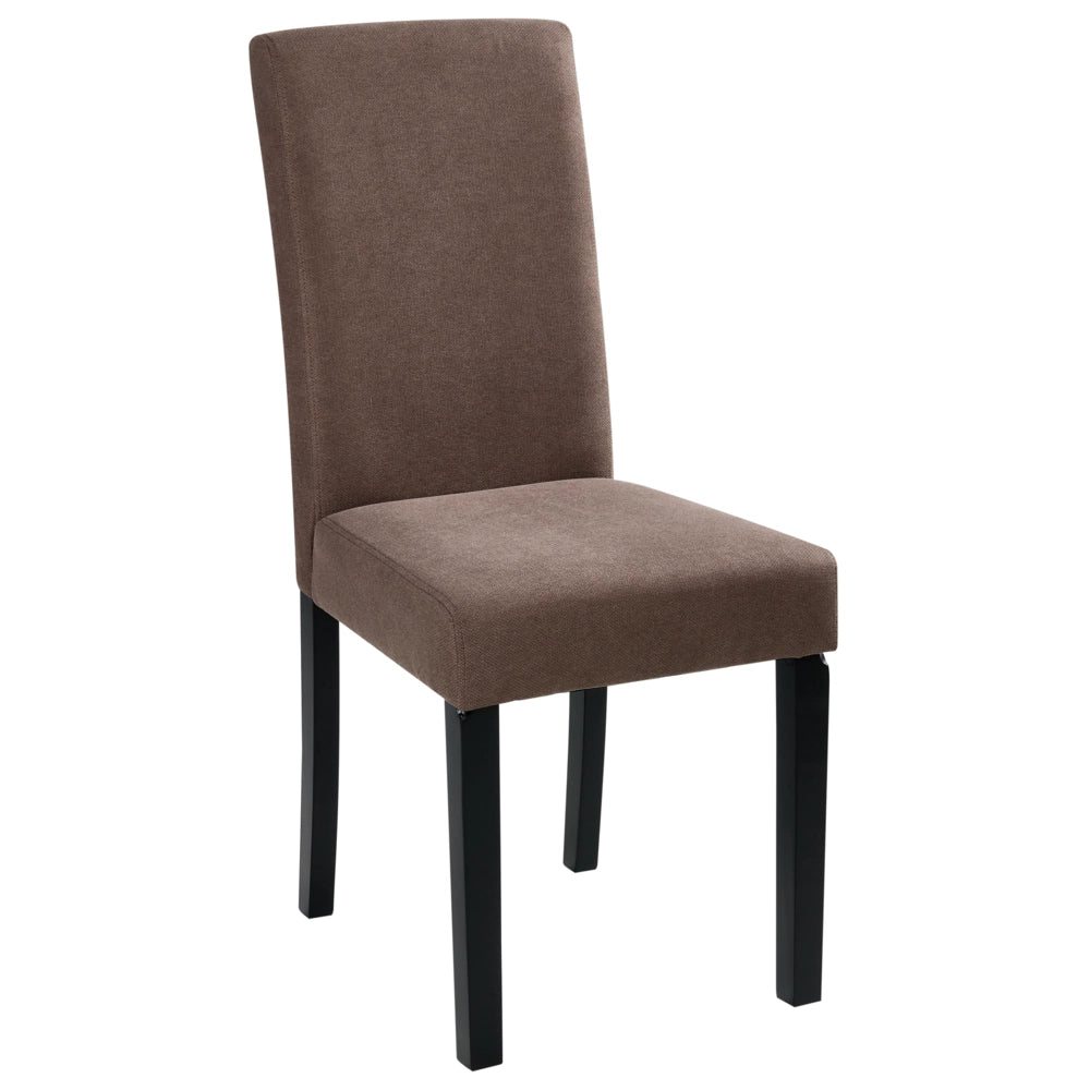 Set di 2 Sedie da Pranzo in Tessuto Marrone Gambe in Legno Moderne