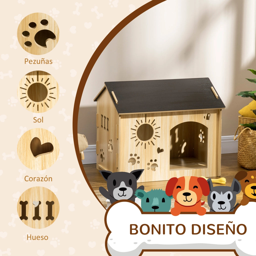 Casetta per Cani Piccoli Interna in Legno con Incisioni ¨C zephmum ¨C 69x50x58,5 cm Robe
