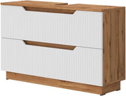 Mobile sottolavabo per bagno Lotta, Rovere/bianco a strisce, 99.4 x 62.5 cm con 2 cassetti