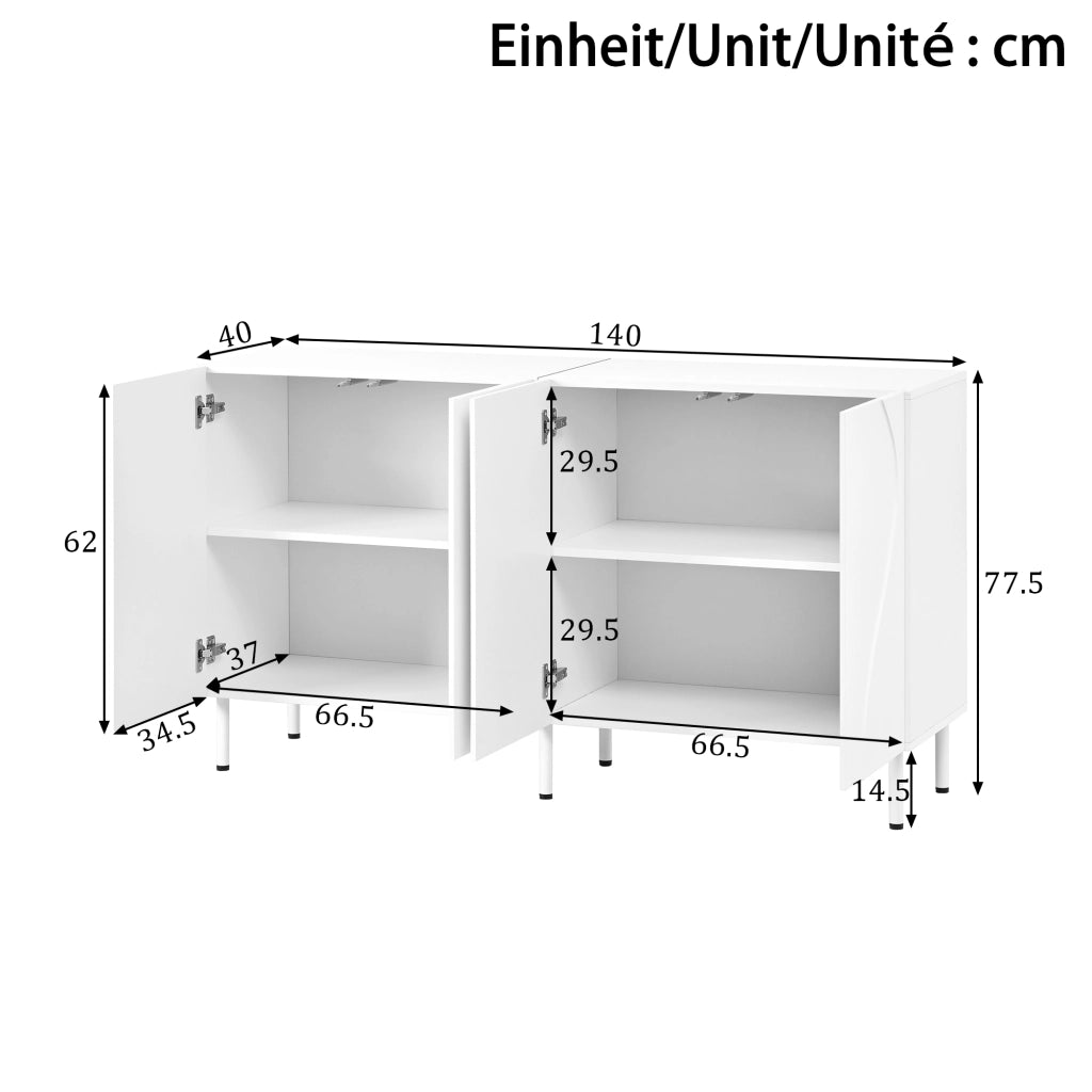 MADIA 140x40x77,5 cm con 4 ante curve 3D Push-to-Open bianca