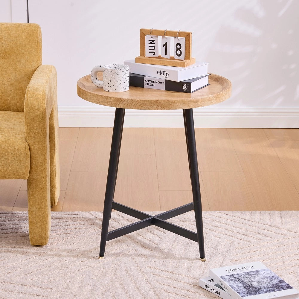 Tavolino Rotondo da Salotto ¨C MINIMAL ¨C Legno e Metallo, Design Moderno