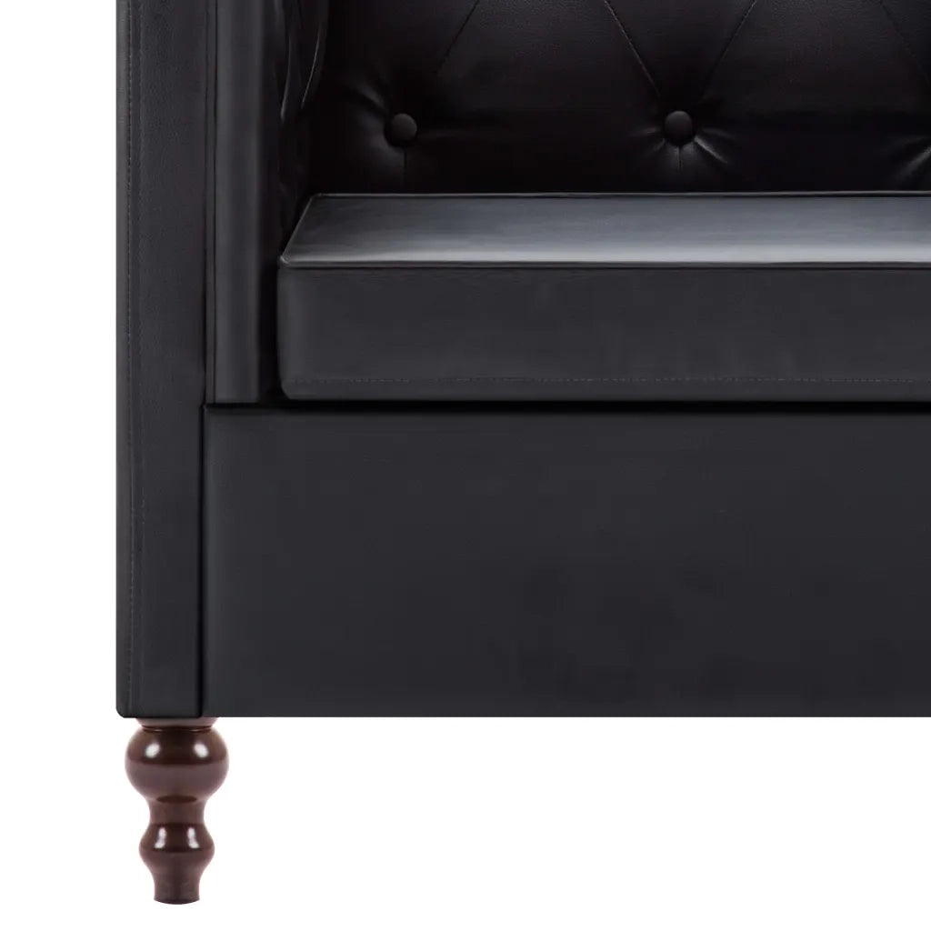 Divano Chesterfield a 3 Posti Rivestito in Similpelle Nero 247154