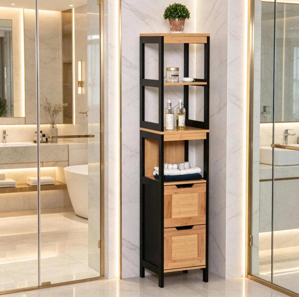 Colonna bagno in bambù e MDF 30x30x144,3 cm