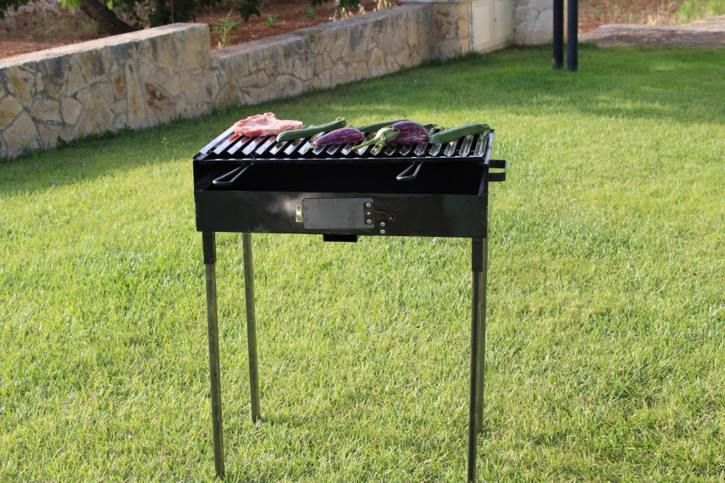 BARBECUE FERRO TIPO PESANTE 70x35cm CON GRIGLIA RECUPERA GRASSI REGOLABILE