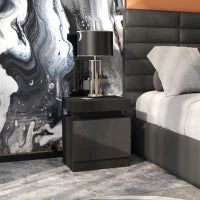 Comodino LED a 16 Colori e 4 Modalità con 2 Cassetti, in Legno, 45x35x52 cm, Nero