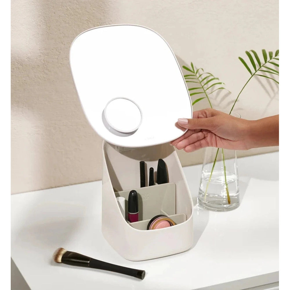 Trade Shop - Porta Trucchi Con Specchio Ingranditore Organizer Con Divisorio Per Cosmetici Make Up -