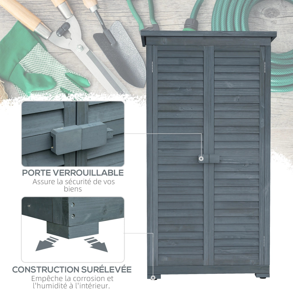 Armadio da giardino in legno con 2 ripiani e tetto in bitume ¨C zephmum ¨C 87x47x160 grigio