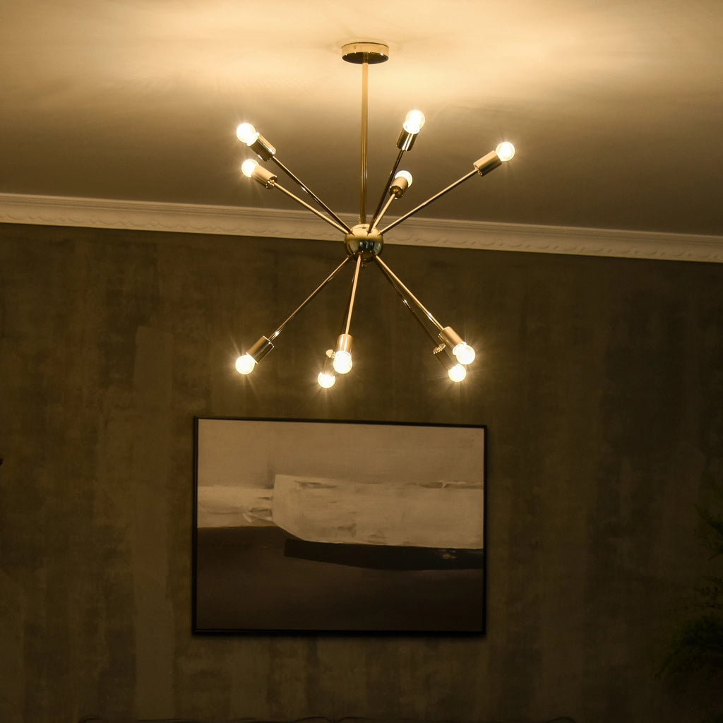 Easycomfort Lampada a Sospensione in Metallo Oro con 10 Luci per Cucina, Soggiorno e Camera da Letto, 65x65x78.5 cm