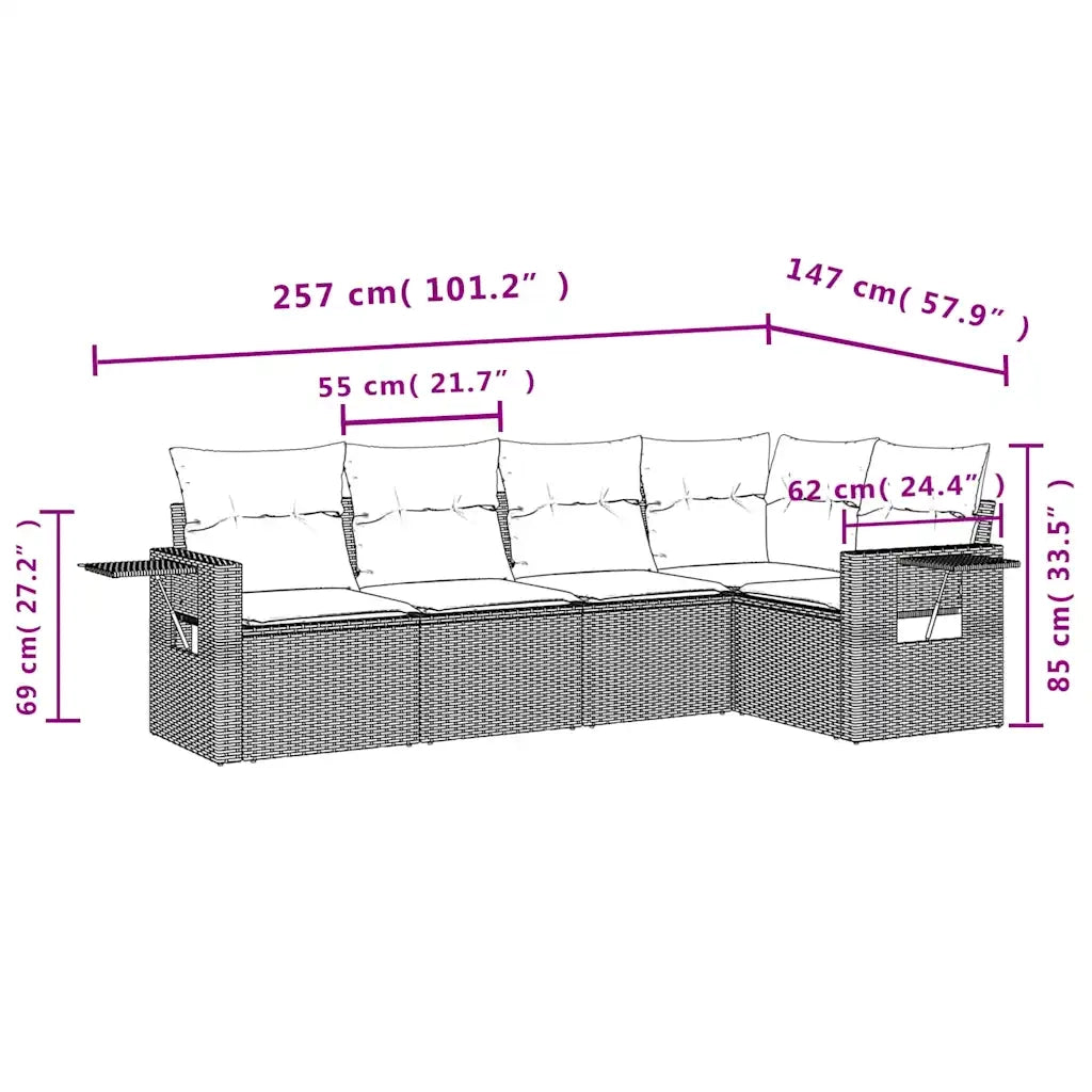 Set Divano da Giardino 5pz con Cuscini Grigio Chiaro Polyrattan 3220131