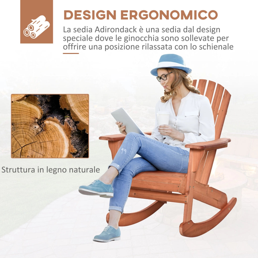 Sedia Adirondack in Legno, Sedia a Dondolo per Giardino ed Esterni Impermeabile, 77x94x97cm Teak