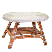 Tavolino rattan lucrezia sbiancato gambe miele ovale cm 74x52h45