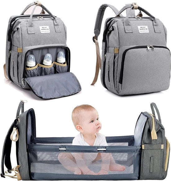 Luiertas multifunzionale con cuscino per sedere - Grande capacità, impermeabile, grigio