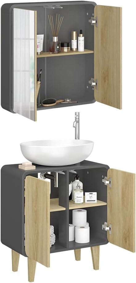 Set di mobili da bagno Arla, Antracite/quercia, 2 parti
