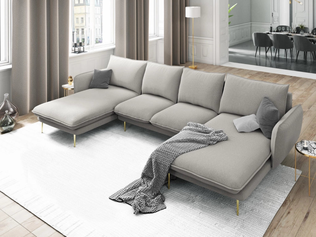 Cosmopolitan Design - Divano panoramico "Vienna" 6 posti in tessuto strutturato grigio chiaro 