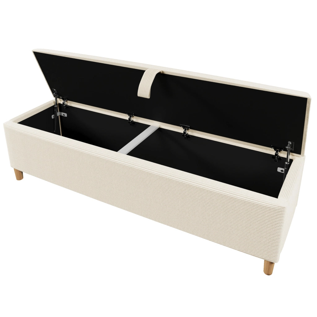 Panca contenitore imbottita 175 cm in tessuto effetto corda; beige