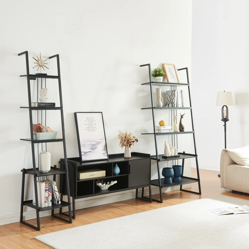 Set Storfjord Composto di Mobile TV e 2 Scaffali a Scala - Nero [en.casa]
