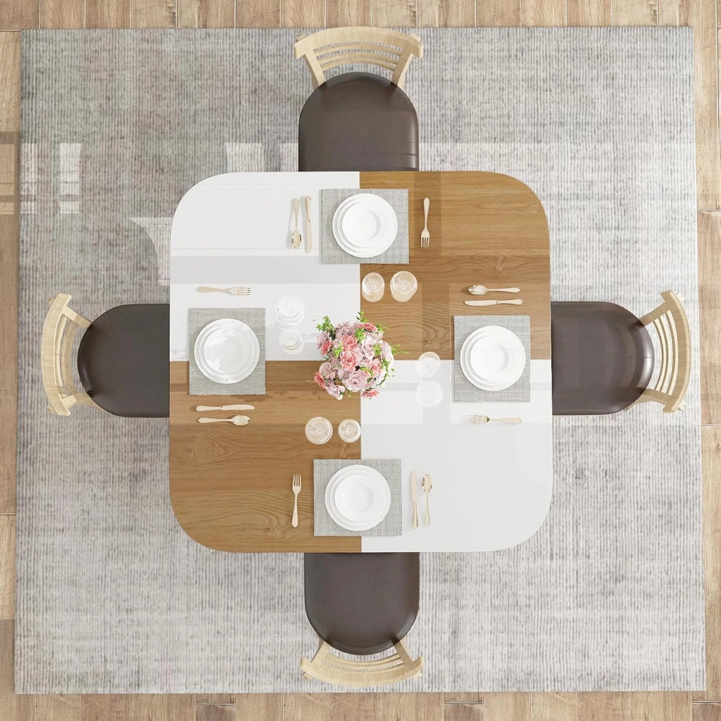 Tavolo da Pranzo Moderno, Tavolo Quadrato per Cucina con Piano Multicolore, Scaffale a 2 Livelli e Piedini Regolabili, Tavolo Console in Legno per Soggiorno, Sala da Pranzo e Cucina