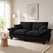Divano dritto 2 posti Divano modulare comfort di seduta con braccioli curvi in Chenille Nero