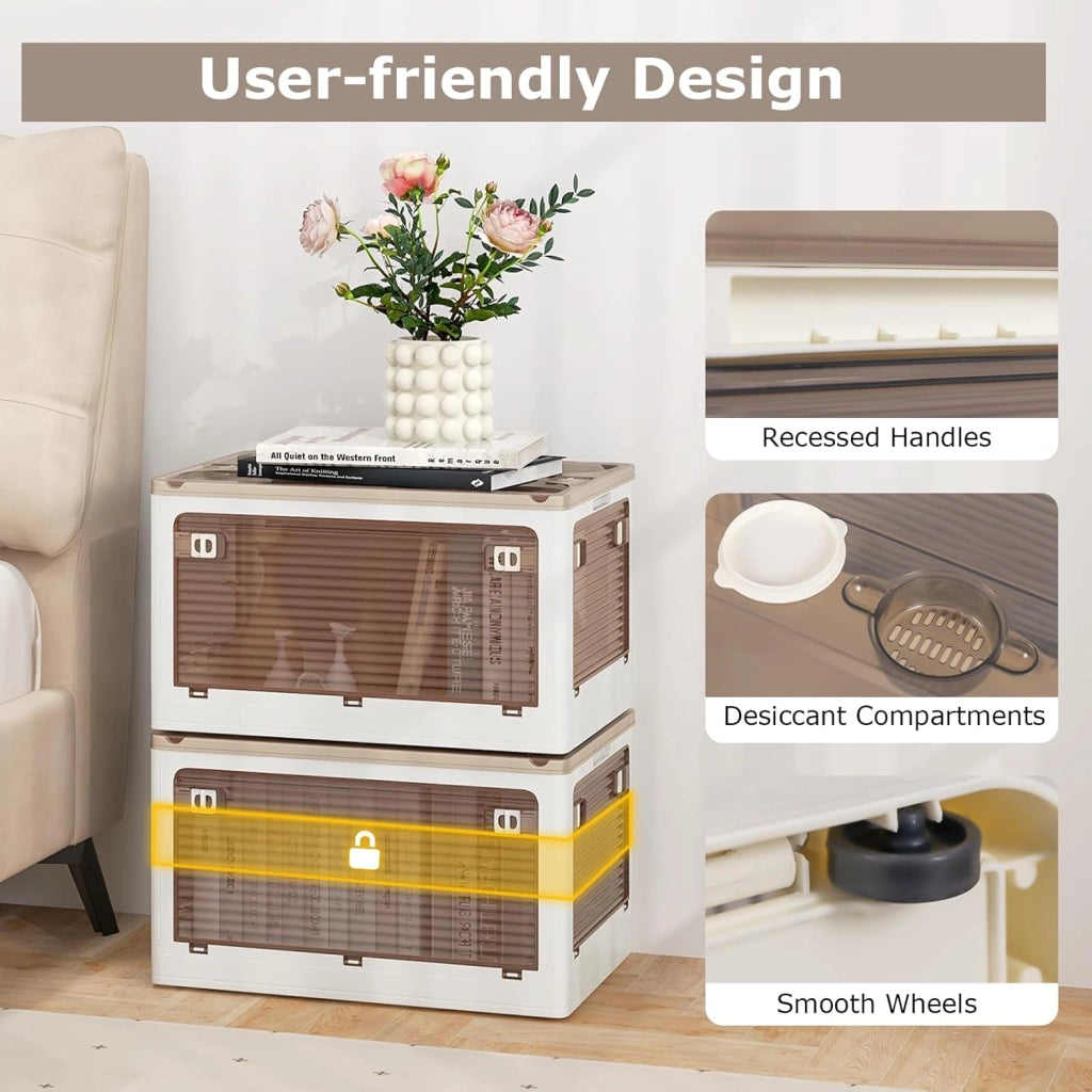 Contenitore in Plastica a 3 Strati e 5 Ante 132 L, Armadio Organizer Trasparente Pieghevole con Ruote Grande Capacità，Adatto a Camera da Letto, Ingresso, Cucina