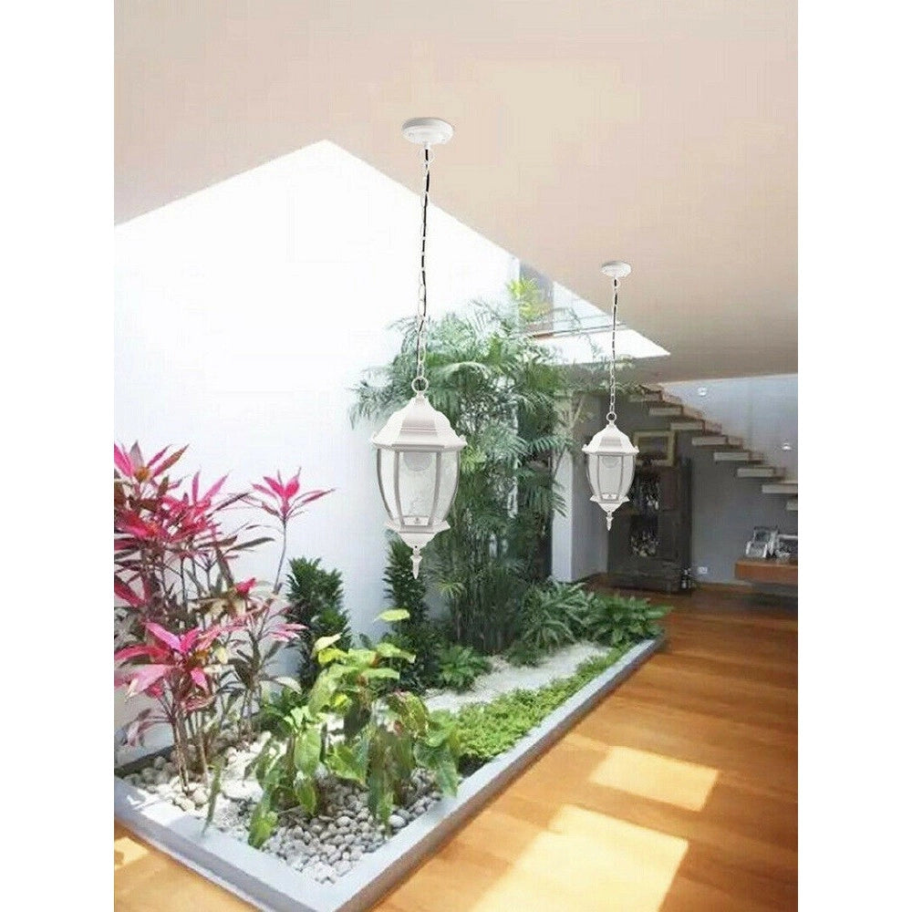 Trade Shop - Lanterna A Sospensione Da Soffitto Con Catena Lampada Giardino Attacco E27 Es40 - Bianco