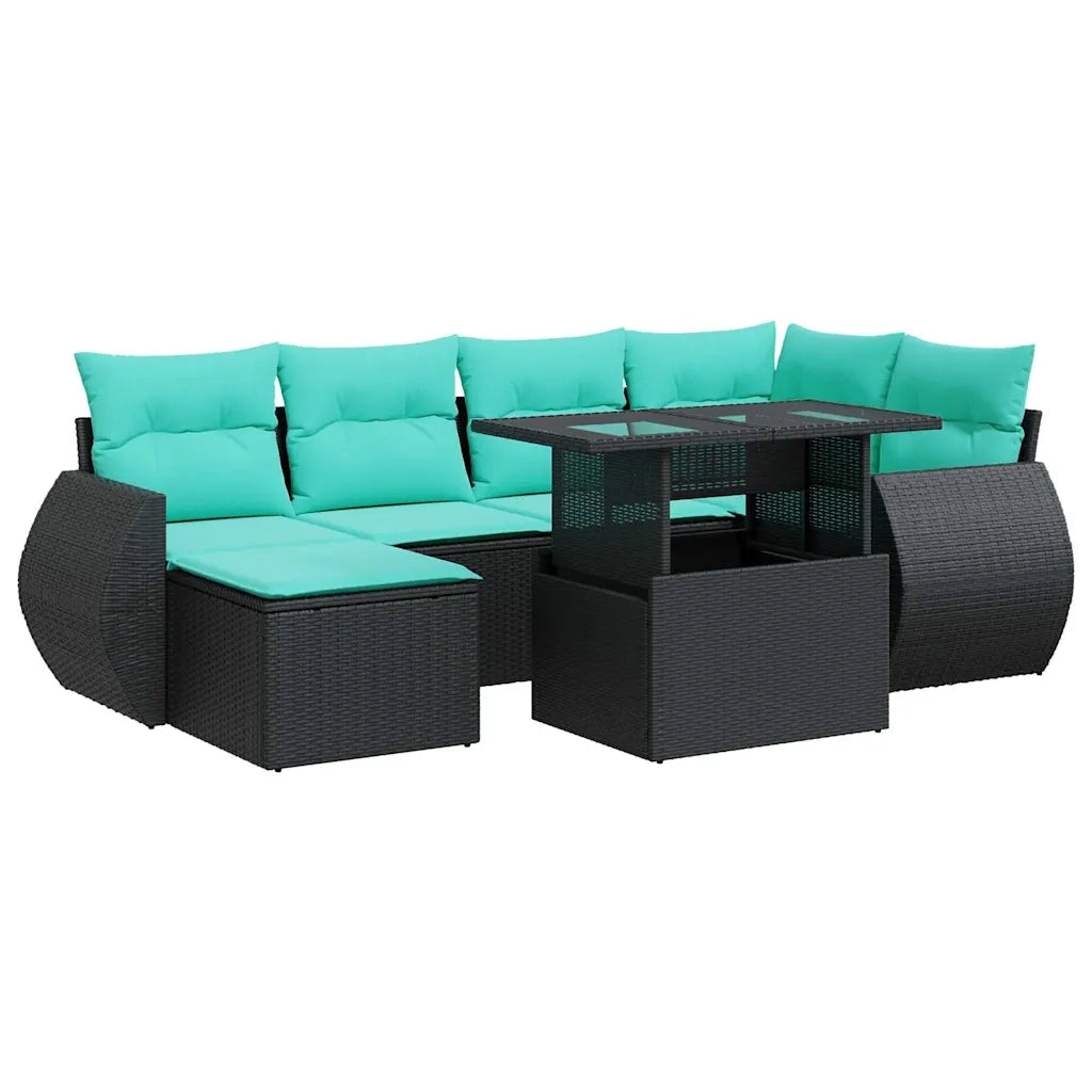 Set Divani da Giardino con Cuscini 7pz Nero Polyrattan Acacia 3326668