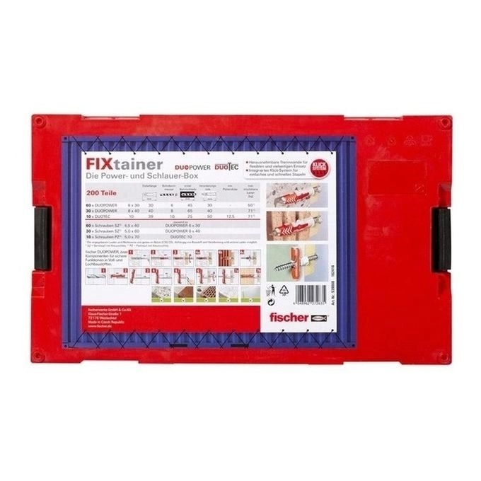Fischer 539868 FIXtainer Tasselli Universali con Viti 200 Pezzi Grigio Chiaro-Rosso