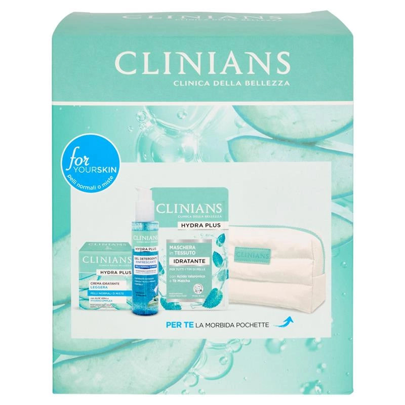 CLINIANS HYDRA PLUS COFANETTO REGALO PELLI MISTE GEL DETERGENTE 150 ML + CREMA IDRATANTE 50 ML + MASCHERA VISO 22 ML