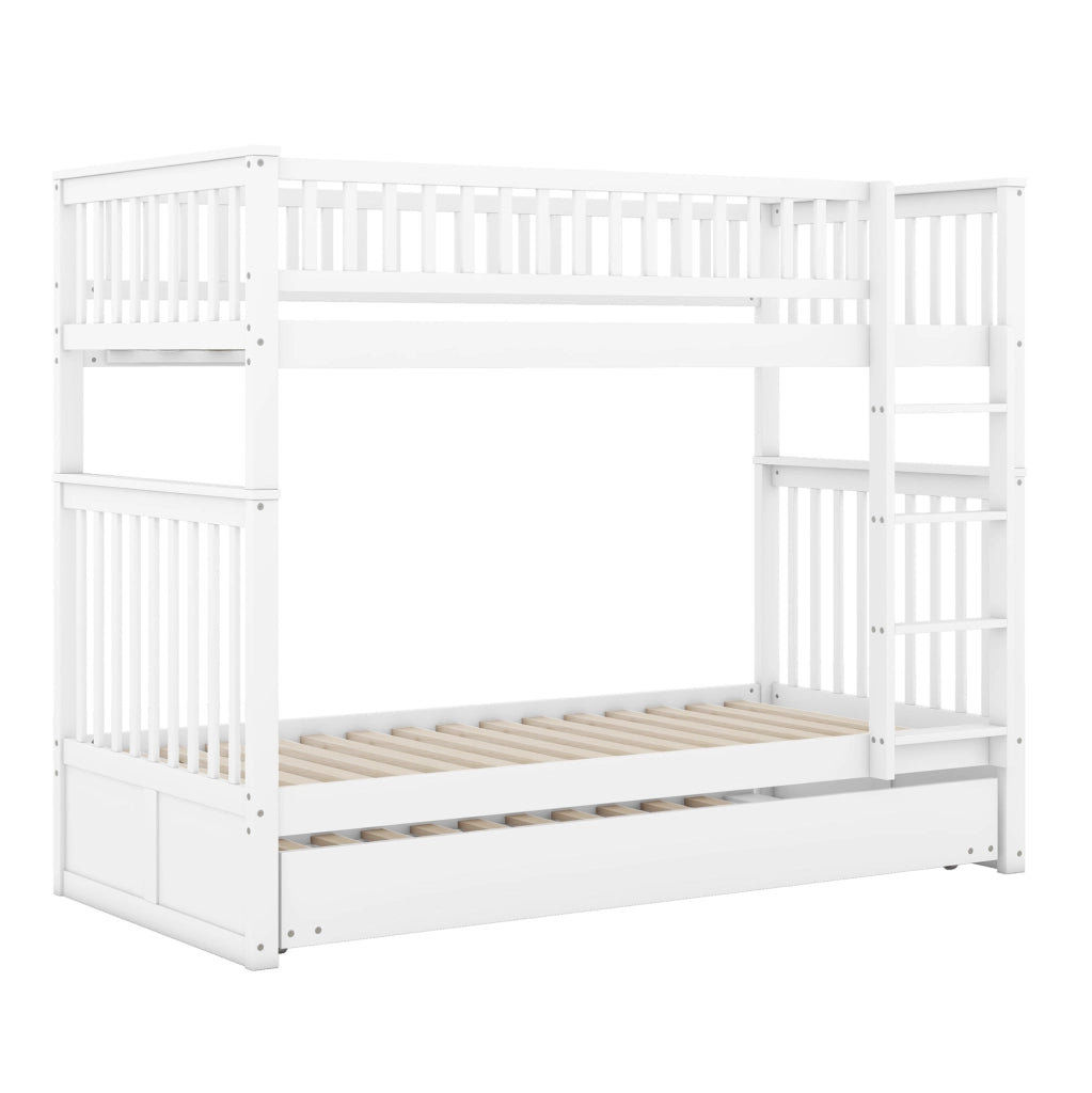 Letto a castello 90x200 cm con letto estraibile; pino e MDF; bianco