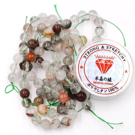 Kralen con cordone per la creazione di accessori DIY Pietre di energia per bracciale curativo 6 mm = 128 pezzi e 1 rotolo di corda Fantoma di quarzo A 6 mm