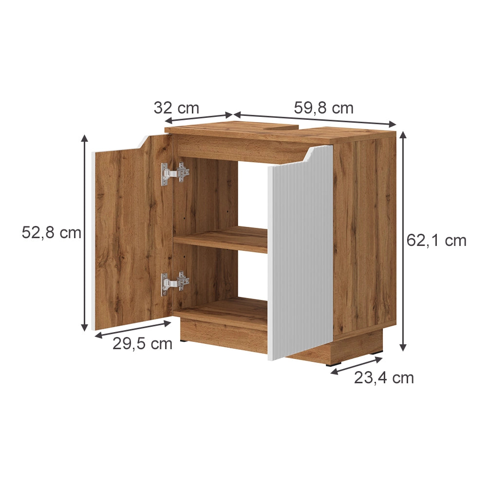 Vicco Mobile sottolavabo per bagno Rovere/bianco a strisce 59.8 x 62.1 cm con 2 porte