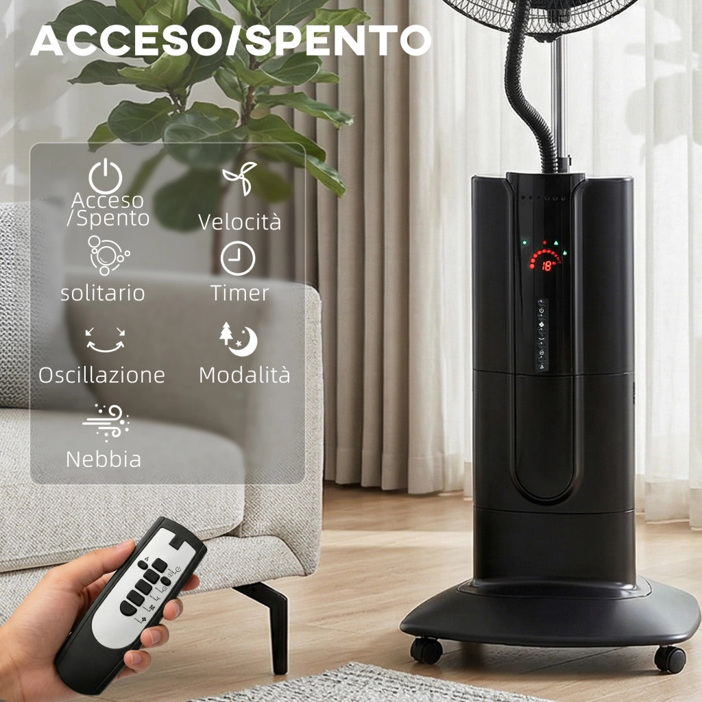 Ventilatore a Piantana Oscillante con Nebulizzatore ¨C zephmum ¨C Nero 45x38x130 cm