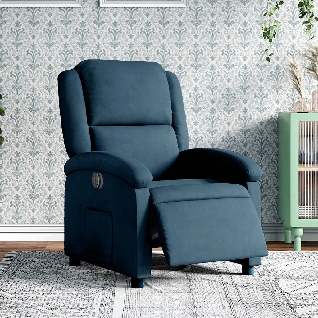 Divano Sedia-Poltrona Reclinabile Elettrica Blu in Velluto 840434