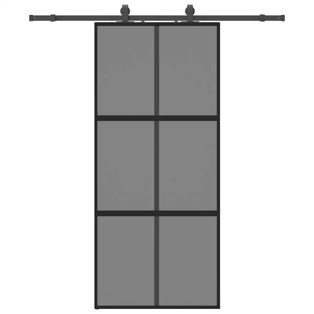 Porta Scorrevole Set Ferramenta Nera 90x205 cm Vetro Temperato 3375827